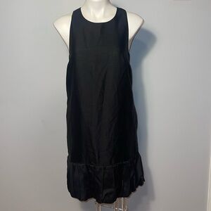 Leifsdottir Anthropologie Womens Black Sleeveless Silk Blend Ruffle Hem Dress.